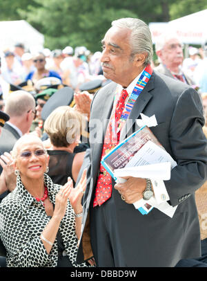 Washington DC, USA. 27th July 2013. United States Representative Charlie Rangel (Democrat of New York) stands when he is recognized as part of a group of Korean War Veterans are recognized during U.S. President Barack Obama's remarks marking the 60th Anniversary of the Korean War Armistice at the Korean War Veterans Memorial in Washington, D.C Credit: Ron Sachs / Pool via CNP Credit:  dpa picture alliance/Alamy Live News Stock Photo