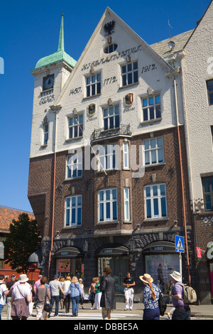 Bergen Norway Europe Rost Clothes store in preserved building on Bryggen on world renowned Hanseatic Wharf Stock Photo