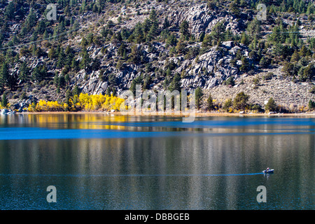 A boat on June Lake in June Lake California in the fall of 2012 Stock Photo