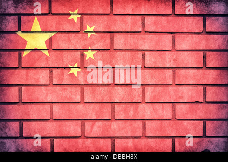 China flag on the old red bricks Stock Photo