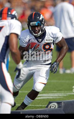 Englewood, Colorado, USA. 27th July, 2013. Denver Broncos RB MONTEE BALL goes through RB drills during Training Camp at Dove Valley Saturday Morning. Credit:  Hector Acevedo/ZUMAPRESS.com/Alamy Live News Stock Photo