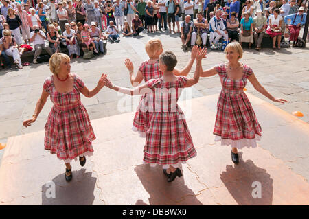 Durham, UK. 27th July, 2013. Appalachian clog dance team Step This Way perform at the Durham Folk Party 2013 in the Market Square in Durham City 27-7-13 Credit:  Washington Imaging/Alamy Live News Stock Photo