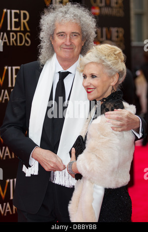 Brian May And Anita Dobson Attends Olivier Awards 2013 In London on the 28th April 2013 at The Royal Opera House. Stock Photo