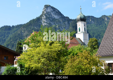 Oberammergau Bavaria Germany Kofel mountain Bavarian painted houses Stock Photo