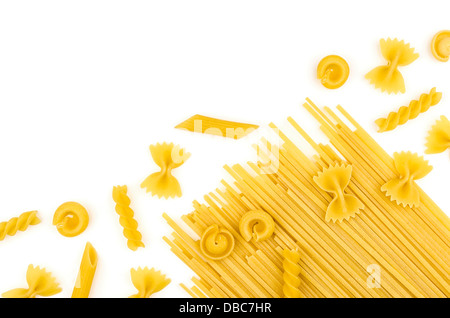 Various types of pasta on a white background Stock Photo