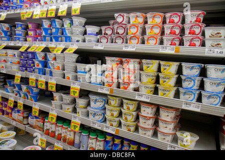 Fort Ft. Lauderdale Florida,Winn grocery store supermarket,food,competing brands,sale,display sale shelf shelves,pricing Greek yogurt,yoghurt,Chobani, Stock Photo