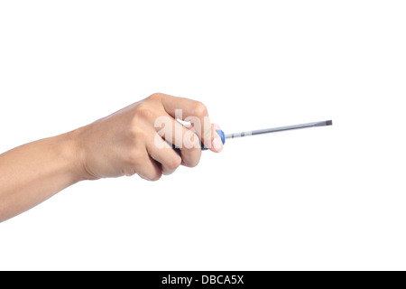 Woman hand holding a screwdriver isolated on a white background Stock Photo