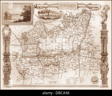 1840s Victorian Map of Surrey Stock Photo