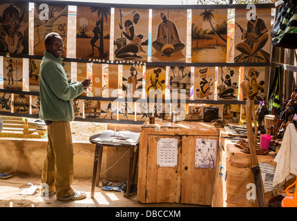 Sand-painter Malian-Senegalese Artist Boubacar Dia in his Studio, Goree Island, Dakar, Senegal.