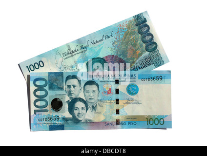 Front and back of Philippine paper bill of 1000 pesos Stock Photo