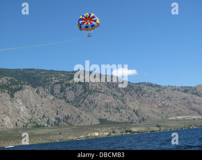 Parasailing over Lake Osoyoos, BC. Stock Photo
