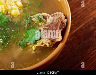 Pea soup with beef ribs .farmhouse kitchen Stock Photo