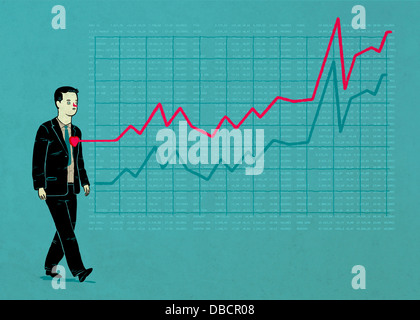 Illustrative image of businessman with line graph representing ups and downs Stock Photo