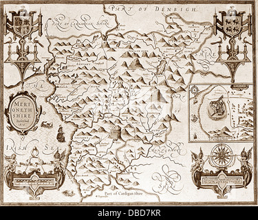 17th Century (1610) Map of Merionethshire Stock Photo