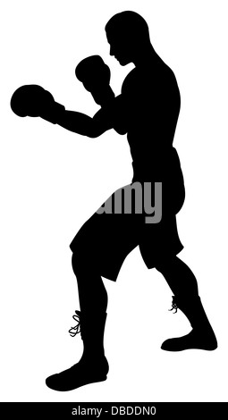 A detailed silhouette of a boxer with gloves boxing Stock Photo