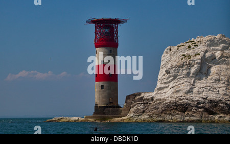 The Needles Lighthouse, Freshwater, Isle of Wight, Hampshire, England Stock Photo