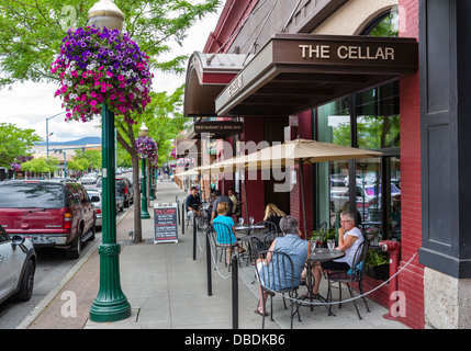 Cafe and shops on Sherman Avenue in downtown Coeur d'Alene, Idaho, USA Stock Photo