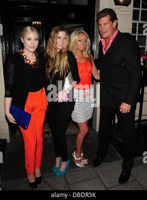 Hayley Hasselhoff, Taylor Ann Hasselhoff, Hayley Roberts and David Hasselhoff watched Sienna Miller perform in Terence Rattigan's play 'Flare Path' at the Theatre Royal Haymarket London, England - 28.05.11 Stock Photo