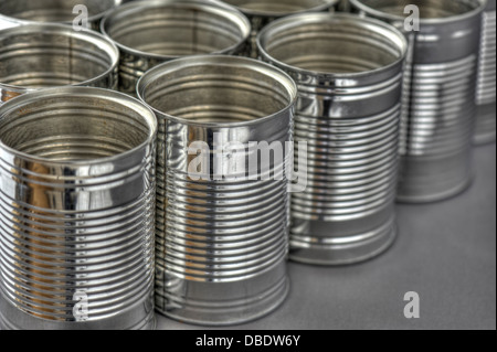 Close-up of empty food cans Stock Photo