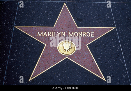 Movie star Marilyn Monroe is one of more than 2,500 celebrities who have been honored with a star on the Hollywood Walk of Fame in California, USA. Stock Photo