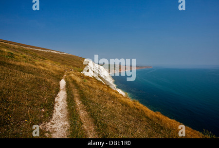 The Coastal Path at Compton Bay, near Freshwater Bay, Isle of Wight, Hampshire, England Stock Photo