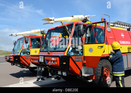 Sumburgh Fire Crew on exercise at Sumburgh Airport Shetland Scotland Stock Photo