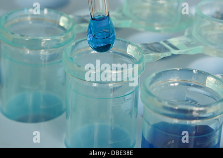 Extreme Close up of a dropper placing a solution in a vial in a laboratory for dna testing Stock Photo