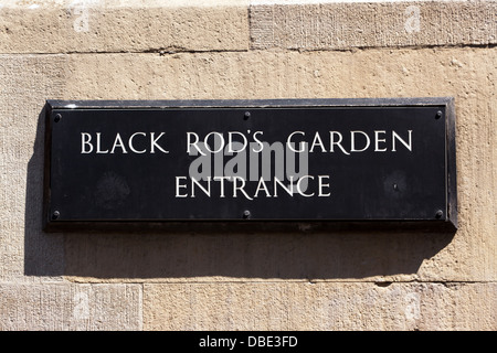 A sign on the Houses of Parliament for Black Rod's Garden Entrance. Stock Photo
