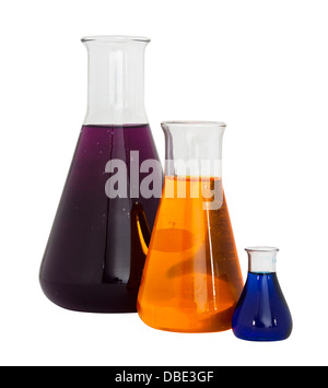 Glass lab flasks filled with colored liquids Stock Photo - Alamy