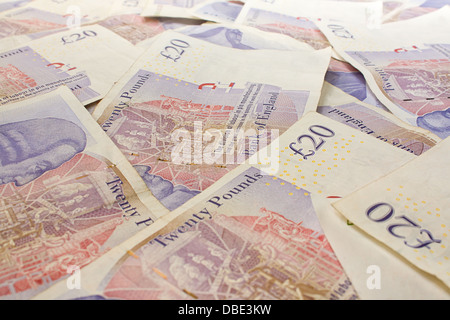 Background of English twenty pound notes Stock Photo