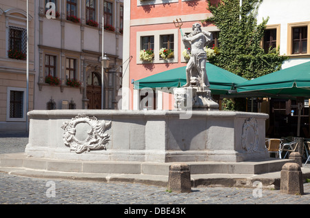 Neptunbrunnen on the Untermarkt, Goerlitz, Saxony, Germany Stock Photo