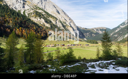 The famous Eng Valley with the alpe village Eng in late autumn, Karwendel mountain range, Tyrol, Austria, Europe.. Stock Photo
