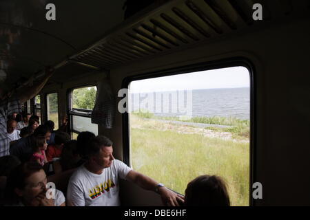 Baltiysk, Russia 28th, July 2013 Russian Navy Day celebrated in Baltiysk with great Naval vessels and sea airforce parade.  Pictured: Elektrichka - typical Russian suburban train Credit:  Michal Fludra/Alamy Live News Stock Photo