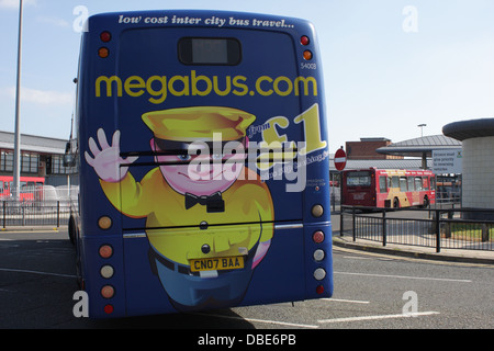 Megabus entering Park Lane Interchange, Sunderland. Stock Photo