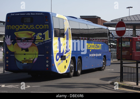 Megabus entering Park Lane Interchange, Sunderland. Stock Photo