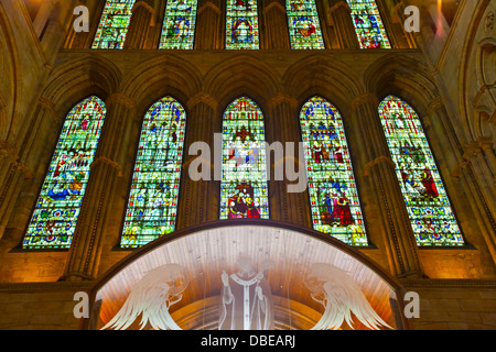 Vitrage of interior of the Ripon Cathedral in North Yorkshire England. Stock Photo