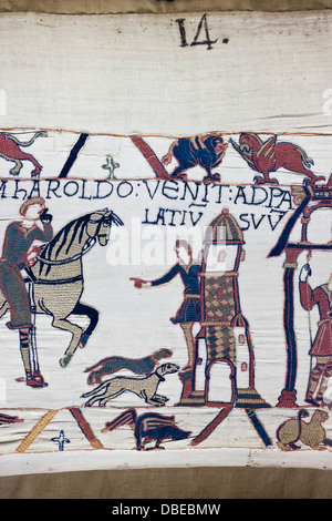 France, Normandy, Bayeux, Tapisserie de Bayeux, Bayeux Tapestry, created in the 11th century, detail. Stock Photo