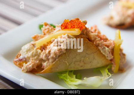Plate of Delicious Lobster Tacos Stock Photo