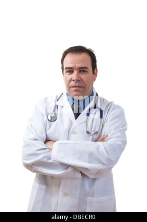A middle aged doctor on a white background Stock Photo