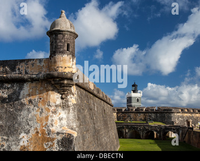 Turret and Lighthouse of El Morro Fort, San Juan, Puerto Rico. Stock Photo