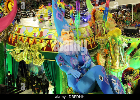 A giant float with Pierrot clowns in the Sambadrome during Carnival in Rio de Janeiro, Brazil on Monday, 11 February 2013. Stock Photo