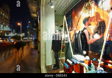 Window display in Gran Via street at Christmas time. Madrid. Spain Stock Photo