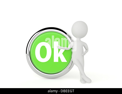 3d humanoid character show a ok button on white Stock Photo