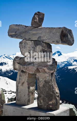 An Inukshuk on the peak of Blackcomb mountain, Whistler Stock Photo