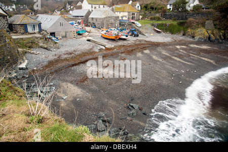 Shingle beach and fishing boats at Cadgwith Stock Photo