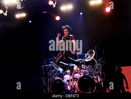 Arnel Pineda of Journey performing at Manchester MEN Arena on their 'Don't Stop Believin' Tour. Manchester, England - 08.06.11 Stock Photo