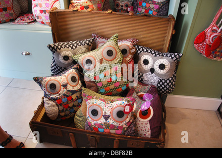 fabric owls at Sass Bell in North Laine District Brighton United Kingdom Stock Photo