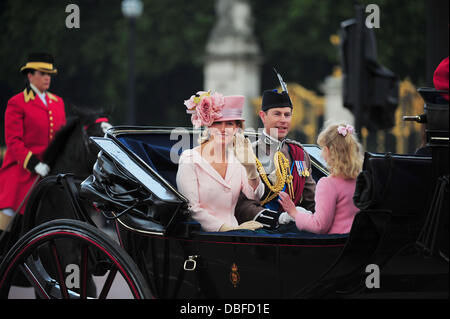 Sophie Rhys-Jones, Countess of Wessex, Prince Edward, Earl of Wessex and Lady Louise Windsor Trooping The Colour to celebrate the Queen's Official birthday held at the Mall London, England - 11.06.11 Stock Photo