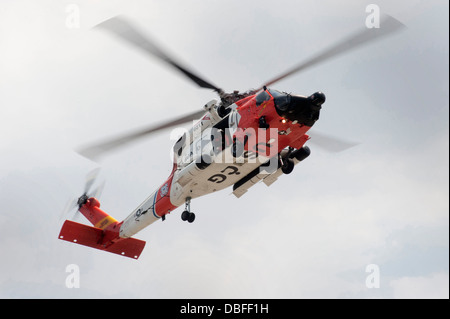 Coast Guard MH-60 Jayhawk helicopter crew from Sector San Diego prepares to land at Coast Guard Base Los Angeles-Long Beach, Jun Stock Photo