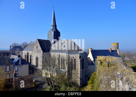 Church of Sainte-Suzanne, ranked one the most beautiful villages, fortified town in the Mayenne department, Pays-de-la-Loire reg Stock Photo